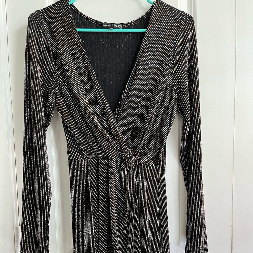 Black silver and gold three pink hearts dress